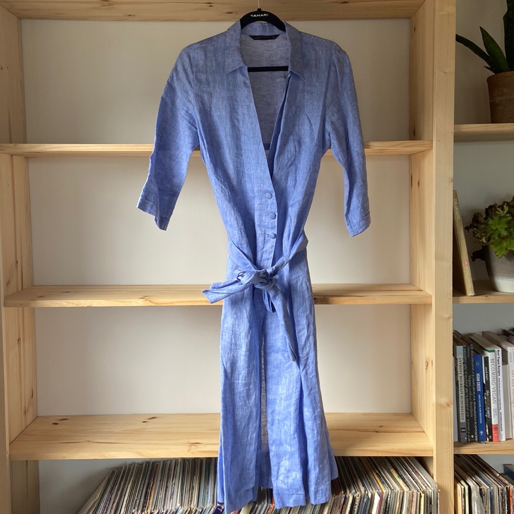Zara 100% Linen Maxi Wrap Shirtdress